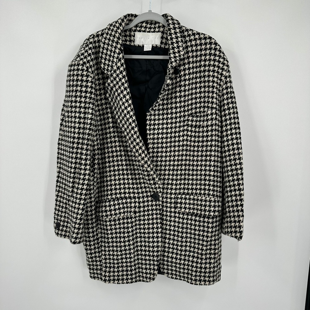 The Limited Womens Preppy Vintage Wool Coat Size L Houndstooth Oversized USA